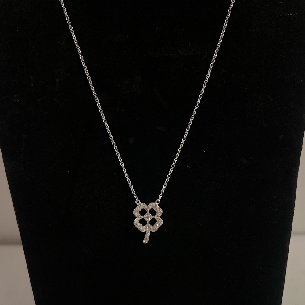NEW Diamonique Silver Lucky Clover Diamonds Pendant Necklace